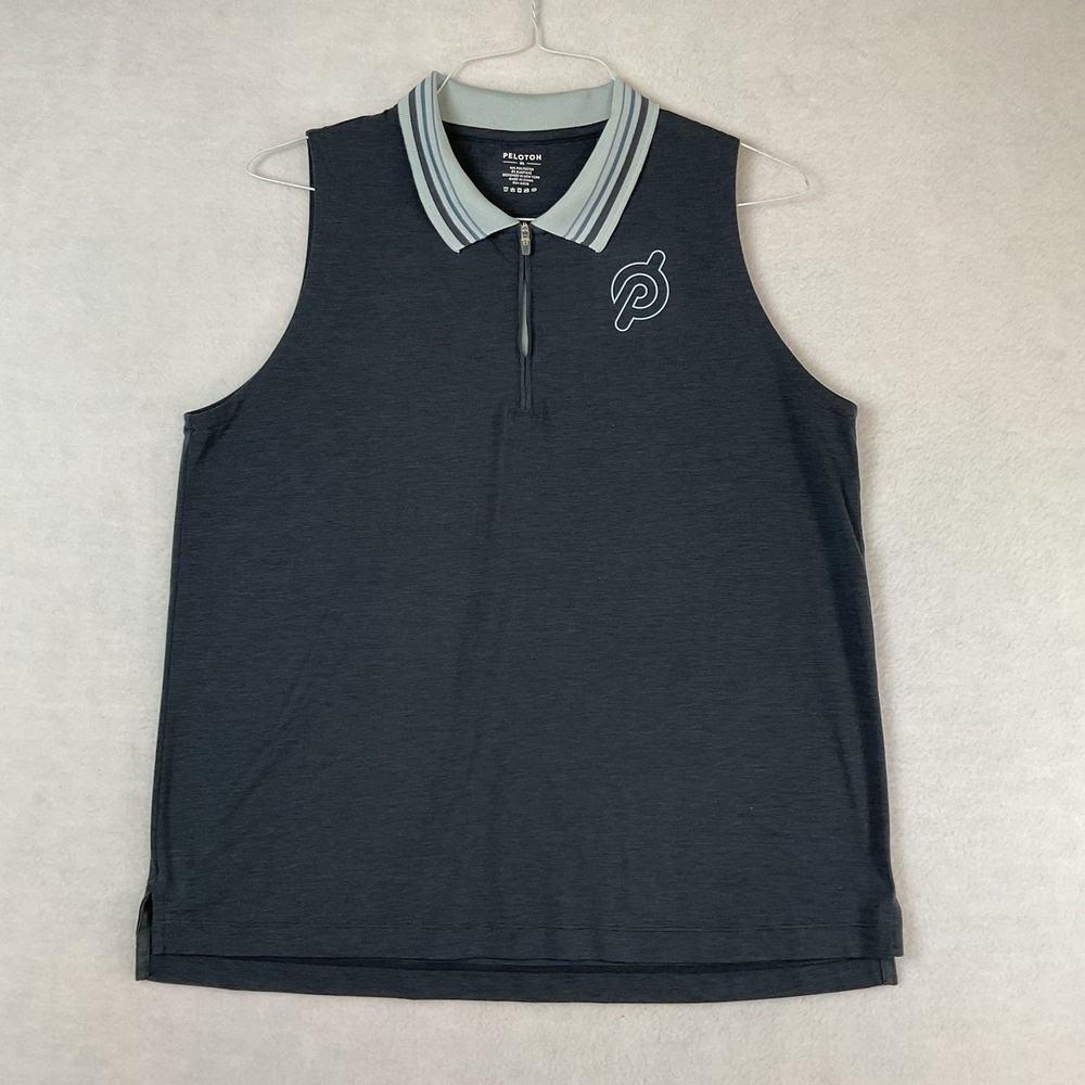 Peloton Sleeveless Shirt Womens XL Gray Golf Polo Zip Blue Collar Athletic Knit